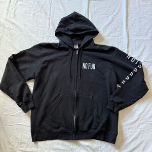 NWOT Champion “No Fun Production” graphic hoodie, zipper on front